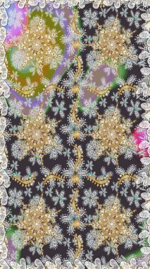 Raster geleneksel, gri renklerde, altın, kusursuz desen. Barok tarzında kusursuz bir doğulu süsü..