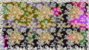 Kusursuz oryantal klasik altın desen. Gri renklerde altın tekrarlayan elementler içeren Raster soyut arkaplanı.