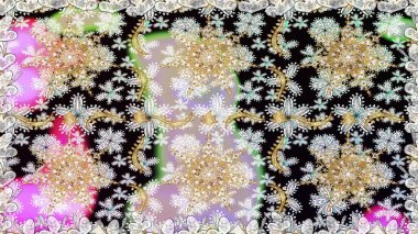 Tarafsız renklerde altın element. Lüks, kraliyet ve Viktorya dönemi konsepti. Klasik barok çiçekli, nötr yerine altın desenli. Süslü raster dekorasyonu.