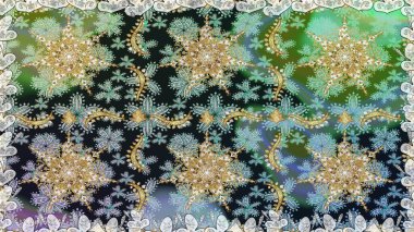 Doku arka planında altın duvar kâğıdı. Damask kusursuz yinelenen arkaplan. Gri renklerdeki altın element. Barok tarzında altın çiçekli süs..