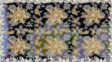 Noel altın kar tanesi kusursuz desen. Kış kar dokusu duvar kağıdı. Sembol bayramı, yeni yıl kutlamaları, altın desenler. Gri renkli altın kar taneleri.