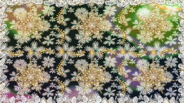 Gri renklerdeki altın element. Altın desenli çiçek dekoru. Çizgi sanatı tasarım şablonu için kusursuz sınır. Davetiyeler, kartlar, web sayfası için Raster illüstrasyon. Doğu tarzı ögesi.