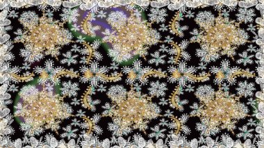 Geleneksel klasik raster altın pürüzsüz desen. Barok tarzında kusursuz bir doğulu süsü. Siyah renklerdeki altın elementler.