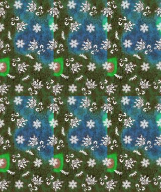 Raster illüstrasyonu. Yeşil ve mavi renklerde. Yeşil ve mavi renkli yeşil ve mavi papatya deseni.