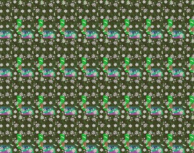 Yumuşak, yeşil ve kahverengi renklerde bahar çiçekleri. Çiçekli karalama şeklinde Raster çiçek deseni. Raster illüstrasyonu.