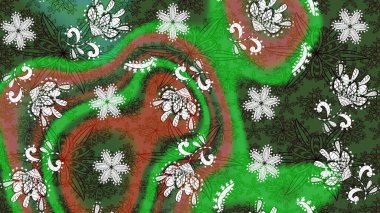 Raster illüstrasyonundaki çiçek desenli çizim. Suluboya tarzında yeşil ve kahverengi renkte çiçekler.