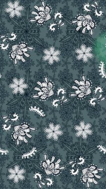 Raster illüstrasyonundaki çiçek desenli çizim. Güzel kumaş deseni. Yeşil ve mavi renklerde. Raster illüstrasyonu.