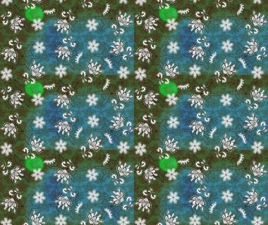 Düz Çiçek Elementleri Tasarım Raster illüstrasyonu. Yeşil ve mavi renkli çiçekler. Renkli Bahar Teması çizim kalıbı. Çiçekli çiçek deseni, suluboya..