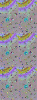 Modaya uygun kumaş deseni. Renkli Yaz Temalı eskiz kalıbı. Sevimli çiçek raster deseni. Düz Çiçek Elementleri Tasarımı.