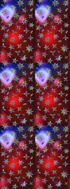 Raster Çiçek İllüstrasyonu güzel tekstil. Kırmızı ve kahverengi renkli etnik çiçeklerle zarif bir eskiz deseni..