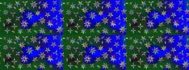 Mavi ve yeşil renkli çiçekler. Raster illüstrasyonunda çiçek deseni çizimi.