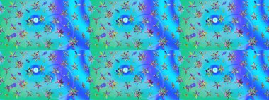 Vadinin çiçekleri mavi ve yeşil renklerde. Raster - stok. Eskiz arkaplan modeli. Suluboya, elle çizilmiş.