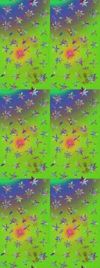 El çizimi. Çiçekli eskiz deseni. Yeşil ve mor renkli çiçekler. Suluboya çizimi.