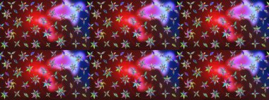 Raster illüstrasyonu. Raster illüstrasyonundaki çiçek desenli çizim. Kahverengi ve kırmızı renklerde. Güzel kumaş deseni.