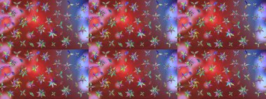 Kabile sanatı boho baskısı, klasik çiçek arkaplanı. Soyut etnik raster çizim kalıbı. Arkaplan dokusu, duvar kağıdı, kahverengi ve kırmızı renkli çiçek teması.