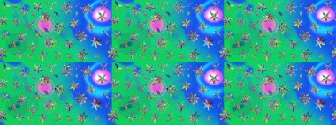 Sanat ilham verici ve mavi renkli çiçekler ve arkasında iz bırakıyor. Yeşil ve mavi el çizimi desen. Raster deseni. Karalama çiçekleri çizim deseni.