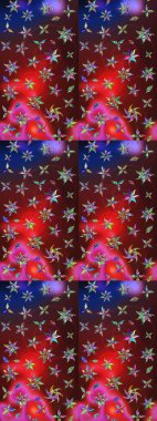 Şirin karalamalı çiçek desenli çizim. Raster illüstrasyonu. Robot resim tarzı kırmızı ve kahverengi renkler. Raster illüstrasyonu. El yapımı çiçek ve bitki koleksiyonu.