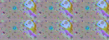 Raster illüstrasyonundaki çiçek desenli çizim. Gri ve nötr renkte çiçekler.