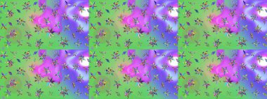 Yeşil ve mor renkli çiçekler. Raster illüstrasyonu. Çizim çiçek deseni duvar kağıdı için kullanılabilir.