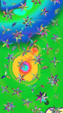 Renkli Yaz Temalı eskiz kalıbı. Güzel kumaş deseni. Raster Illustrasyon 'daki Çiçek Deseni' nin son moda çizimi. Düz Çiçek Elementleri Tasarımı.