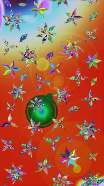 Turuncu ve kırmızı renklerde. Çiçek buketleriyle klasik bir eskiz şekli. Raster illüstrasyonu.