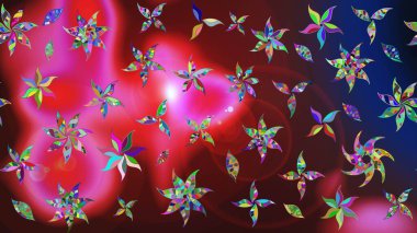 Üzerinde gelincikler ve vadi zambakları olan renkli çiçek desenli nakış deseni. Tekstil tasarımı için kırmızı ve kahverengi renkte geleneksel Raster çiçek buketi.