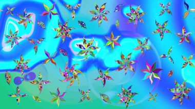 Mavi ve yeşil renklerde. Taslak dekoratif arka plan, çiçek mandala. Çiçek. Raster illüstrasyonu.