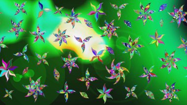 Raster Çiçek İllüstrasyonu 'nun şirin tekstili. Yeşil ve mavi renkli etnik çiçeklerle zarif bir eskiz deseni.