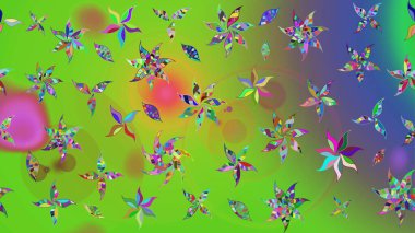 Düz Çiçek Elementleri Tasarımı. Süslü kumaş deseni. Raster illüstrasyonundaki çiçek desenli çizim. Renkli Bahar Teması çizim şablonu.