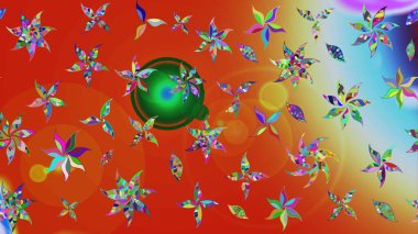 Soyut çiçek çizim kalıbı arka planı. Raster deseni. Raster illüstrasyonu. Turuncu ve kırmızı renklerde. Küçük çiçekte sevimli çiçek deseni var..