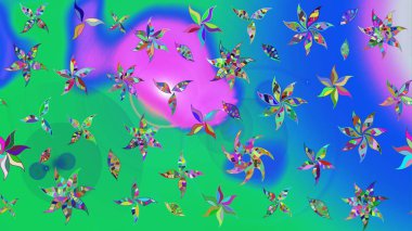 Mavi ve yeşil renkli çiçekler. Çiçekli karalama şeklinde Raster çiçek deseni. Yumuşak, bahar çiçekli arka plan.