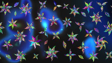 Gri ve mavi renkte çiçekler. Raster illüstrasyonunda çiçek deseni çizimi.