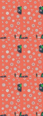 Renkli Bahar Teması eskiz kalıbı. Çiçekli çizim şekli. Düz Çiçek Elementleri Tasarımı. Turuncu ve nötr renkte çiçekler.