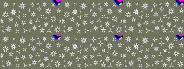 Çiçekli çiçek deseni, suluboya. Yeşil ve beyaz renkli çiçekler. Raster illüstrasyonu. Renkli Bahar Teması eskiz kalıbı. Düz Çiçek Elementleri Tasarımı.