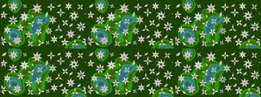 Raster illüstrasyonu. Yeşil ve nötr renklerde çiçekler. Çizim çiçek deseni duvar kağıdı için kullanılabilir.