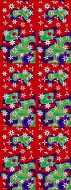 Çiçekler kırmızı ve yeşil renklerde. Tropik çiçekler. Gömlek çizimi Arkaplan Deseni.