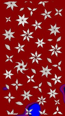 Raster Modaya uygun kumaş deseni. Kırmızı ve nötr renklerde şirin çiçek desenleri. Renkli Bahar Teması eskiz kalıbı. Düz Çiçek Elementleri Tasarımı.