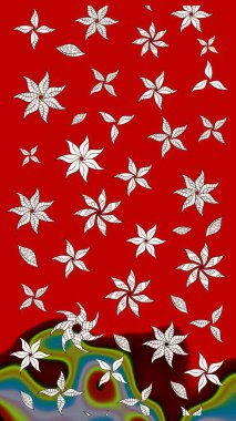 Çiçekli zambakların eskiz geçmişi. Çiçek tasarımı için inanılmaz bir kolaj cenneti tarzı. Parlak çiçekli kolaj çiçekleri kırmızı ve nötr.