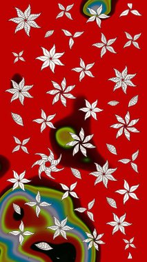 Kibar, yaz çiçekleri kırmızı ve nötr renklerde. Çiçekli karalama şeklinde Raster çiçek deseni. Raster illüstrasyonu.