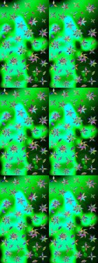 Renkli Bahar Teması eskiz kalıbı. Düz Çiçek Elementleri Tasarımı. Yeşil ve mavi renkte çiçekler. Güzel çiçek deseni..