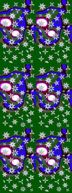 Raster illüstrasyonu. Yumuşak, bahar çiçekleri yeşil ve mavi renklerde. Çiçek ve yapraklı karalama şeklinde Raster çiçek deseni.