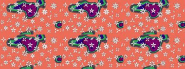 Düz Çiçek Elementleri Tasarımı. Renkli Yaz Temalı eskiz kalıbı. Raster Illustrasyon 'daki Çiçek Deseni' nin son moda çizimi. Turuncu ve nötr renkte çiçekler.