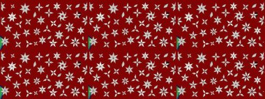 Raster illüstrasyonu. Şirin çiçekli eskiz deseni ve kırmızı ve nötr renklerde yapraklar, suluboya çiçek deseni, duvar kağıdı, kart veya kumaş için fayanslı.