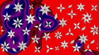 Moda baskıları için zarif bir şablon. Küçük renkli çiçekler. Kırmızı ve mavi çiçekli bahar çiçekleri. Küçük çiçekte güzel bir desen. Motley illüstrasyonu.