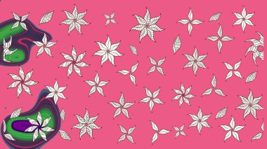 Renkli Bahar Teması eskiz kalıbı. Raster illüstrasyonundaki çiçek desenli çizim. Düz Çiçek Elementleri Tasarımı. Pembe ve nötr renkte çiçekler.