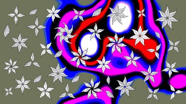 Raster illüstrasyonu. Renkli Bahar Teması eskiz kalıbı. Yeşil ve siyah renkte zarif çiçek buketi suluboya. Düz Çiçek Elementleri Tasarımı.