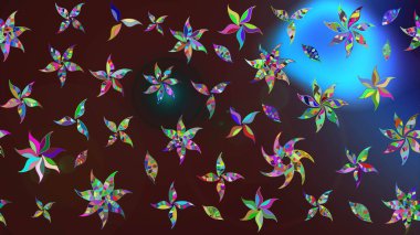 Kahverengi ve mavi renkli çiçekler. Küçük çiçekte sevimli çiçek deseni var..