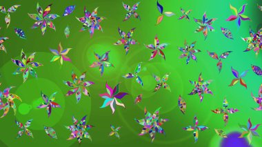 Raster illüstrasyonu. Yeşil ve mavi renkli yapraklı yabani çiçekler. Eskiz arkaplan modeli. Suluboya, elle çizilmiş.