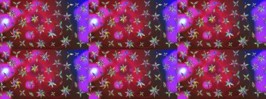 Kırmızı ve mor renkte çiçekler. Raster illüstrasyonu. Tropikal çizim çiçek deseni.