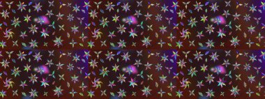 Renkli Bahar Teması eskiz kalıbı. Raster illüstrasyonu. Kahverengi ve mor renkli çiçekler. Düz Çiçek Elementleri Tasarımı. Çiçek desenli çizim. Asya tekstil tarzında.